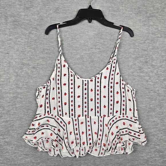 Free People Tops - Free People Ivory Combo Love To Floral Printed Crop Tank Top Peplum hem Sz S NEW
